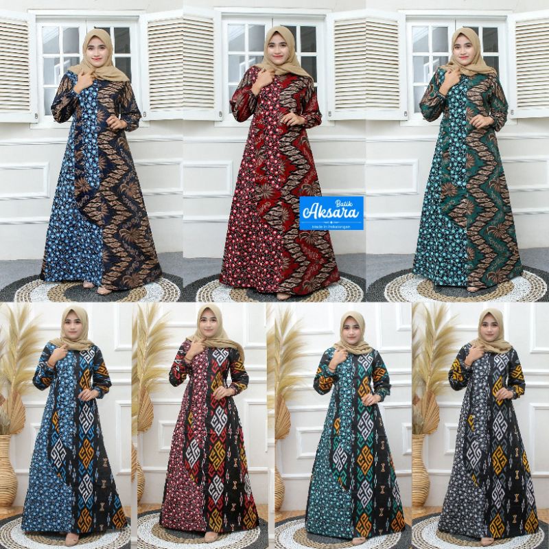 Ori Aksara Batik - Gamis Batik Murah Model Elegan Songket Motif Kombinasi Truntum Warna Warni Busui