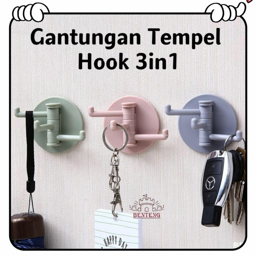 GC03-GANTUNGAN  HOOK DINDING 3 CABANG KAIT DINDING