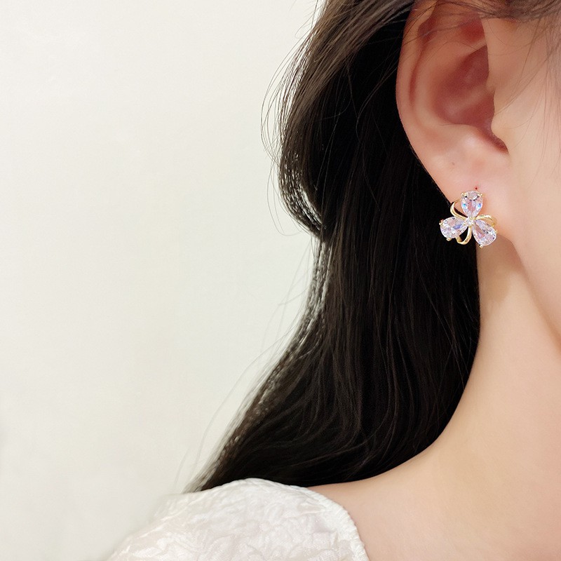 Shuling925anting Perak Jarum Perempuan Anting Stud Bunga Zirkon Super Imut