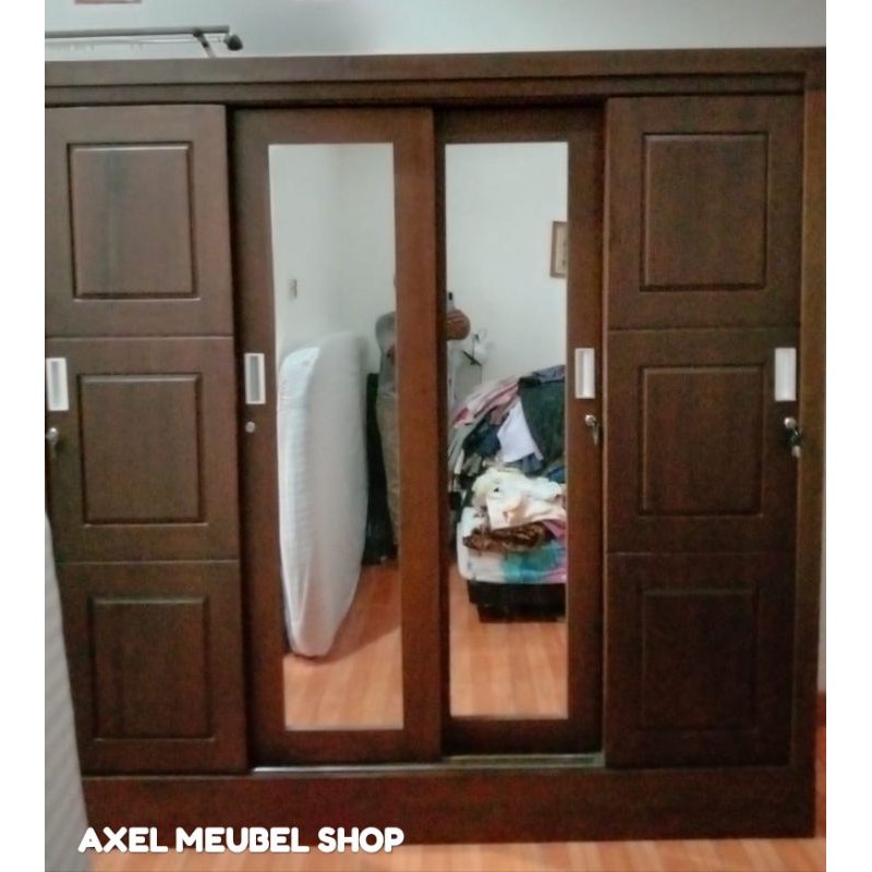 Lemari jati pintu 4 sliding minimalis (knockdown)