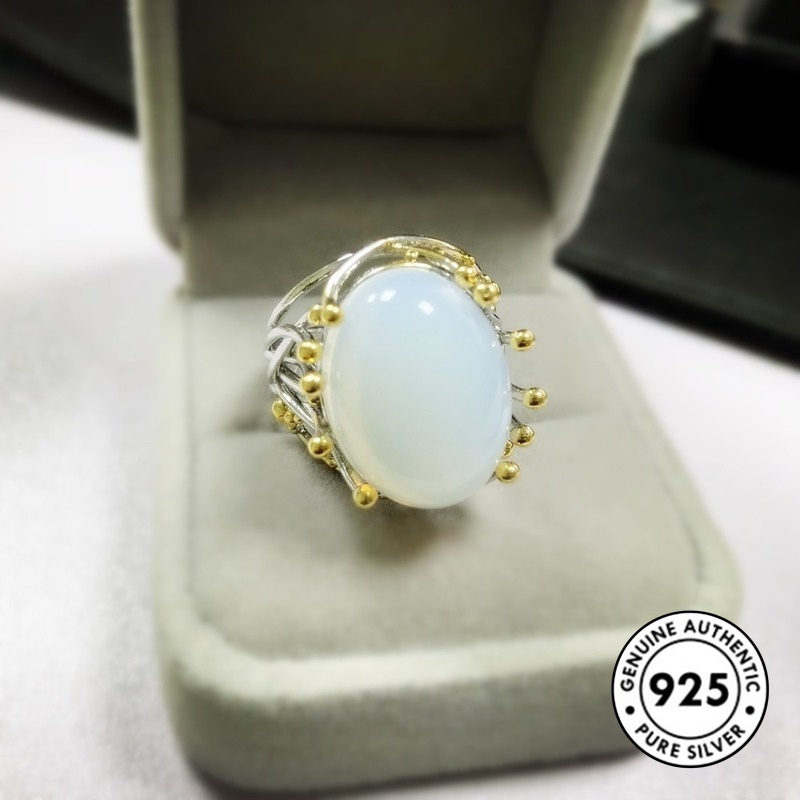 Cincin Batu Bulan Bahan 925 Sterling Silver Lapis Emas