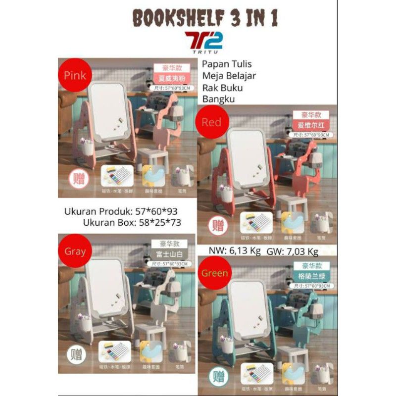 

Bookshelf 3 in 1 / Meja Papan Tulis Anak