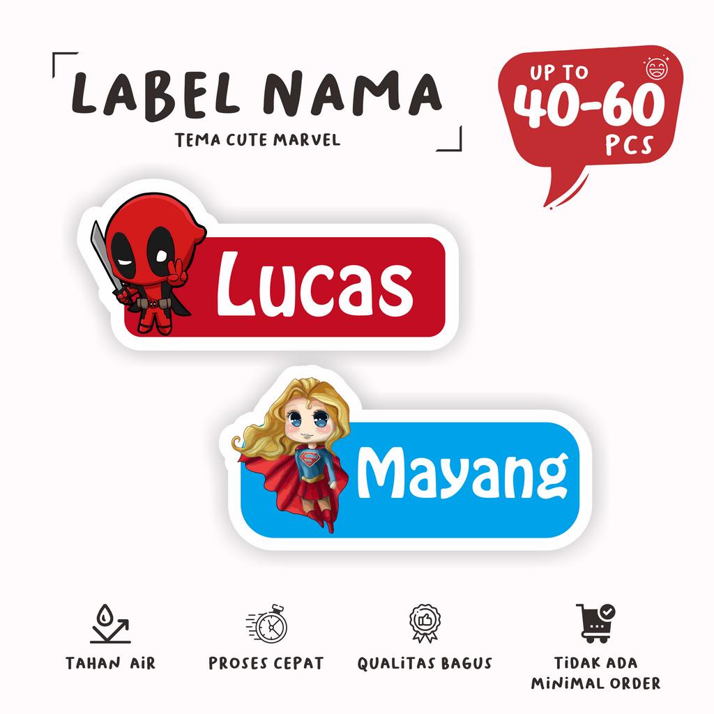 

(40 - 60 pcs)stiker label custom nama MARVEL|cetak stiker murah/waterproff stiker