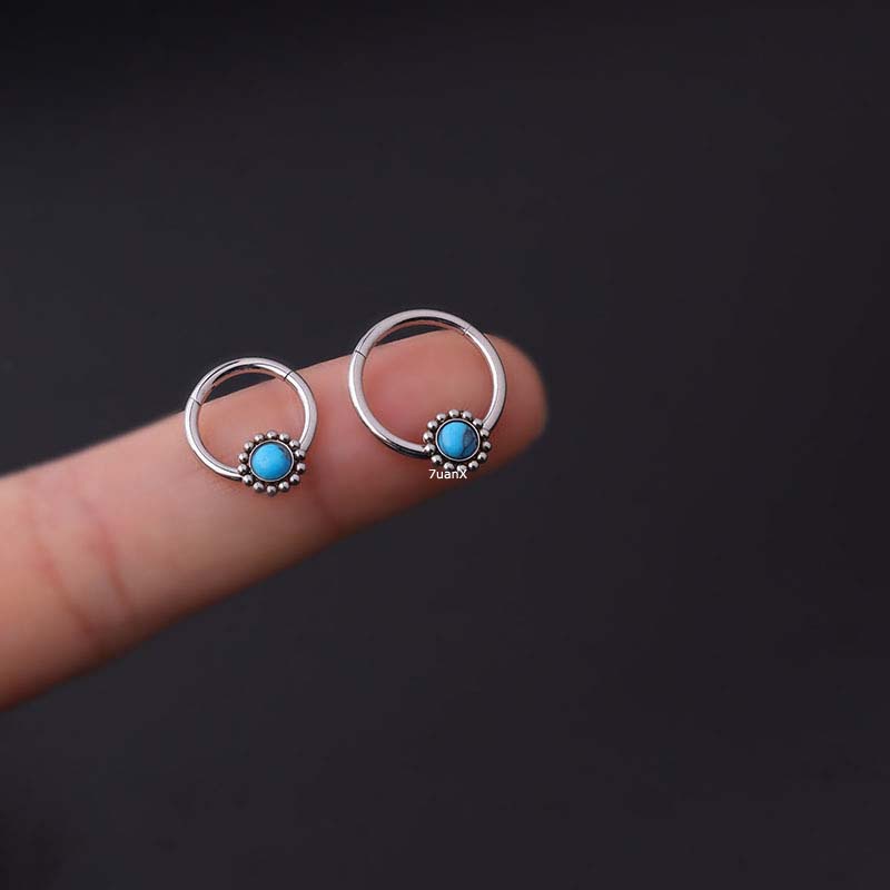 1pc Anting Hoop Tindik Hidung Bahan Stainless Steel Dengan Turquoise