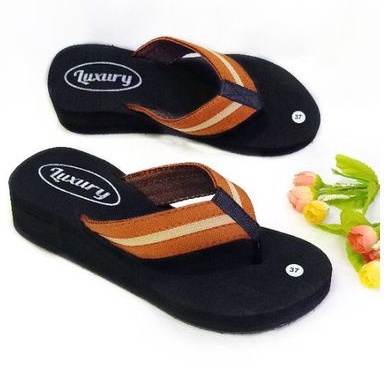 LUXURY - SANDAL WEDGES WANITA - SANDAL JEPIT WANITA SANTAI - SANDAL SPON WANITA - SANDAL JEPIT WANITA ( BESBAN STRIP )