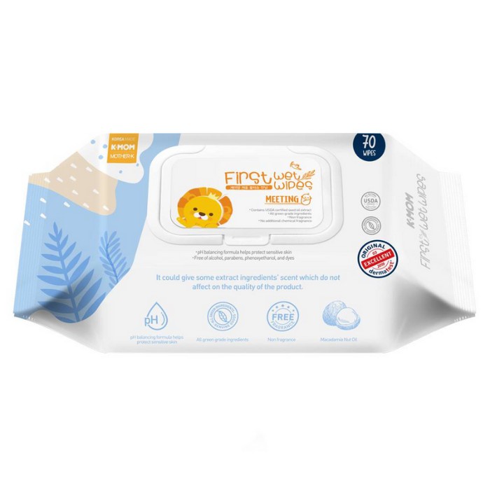 K-mom First Wet Meeting Wipes 70 Pcs