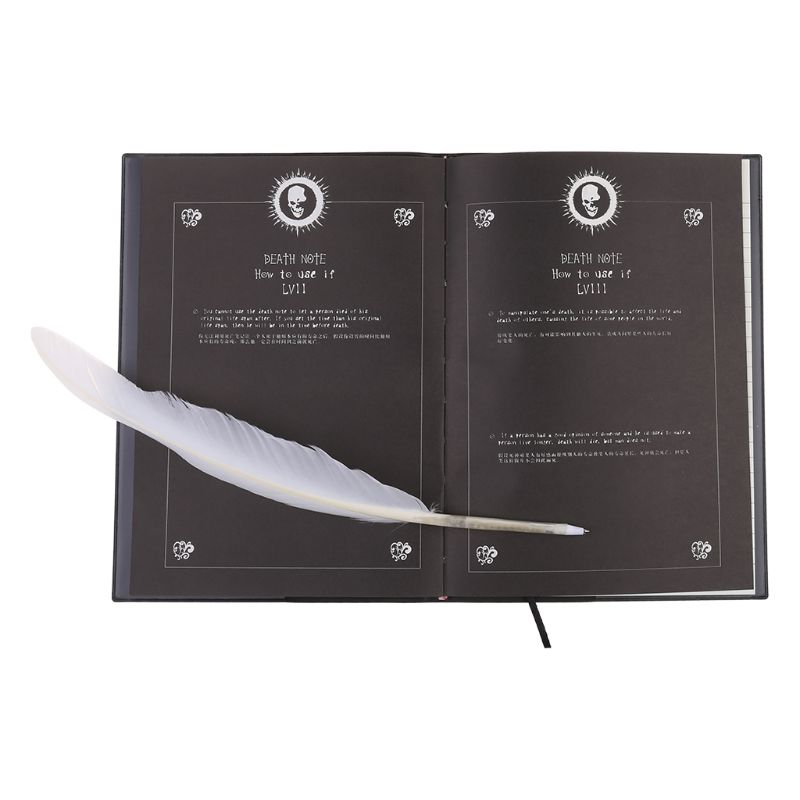 Buku Notebook / Catatan / Jurnal / Diary Desain Death Note + Bulu + Pulpen