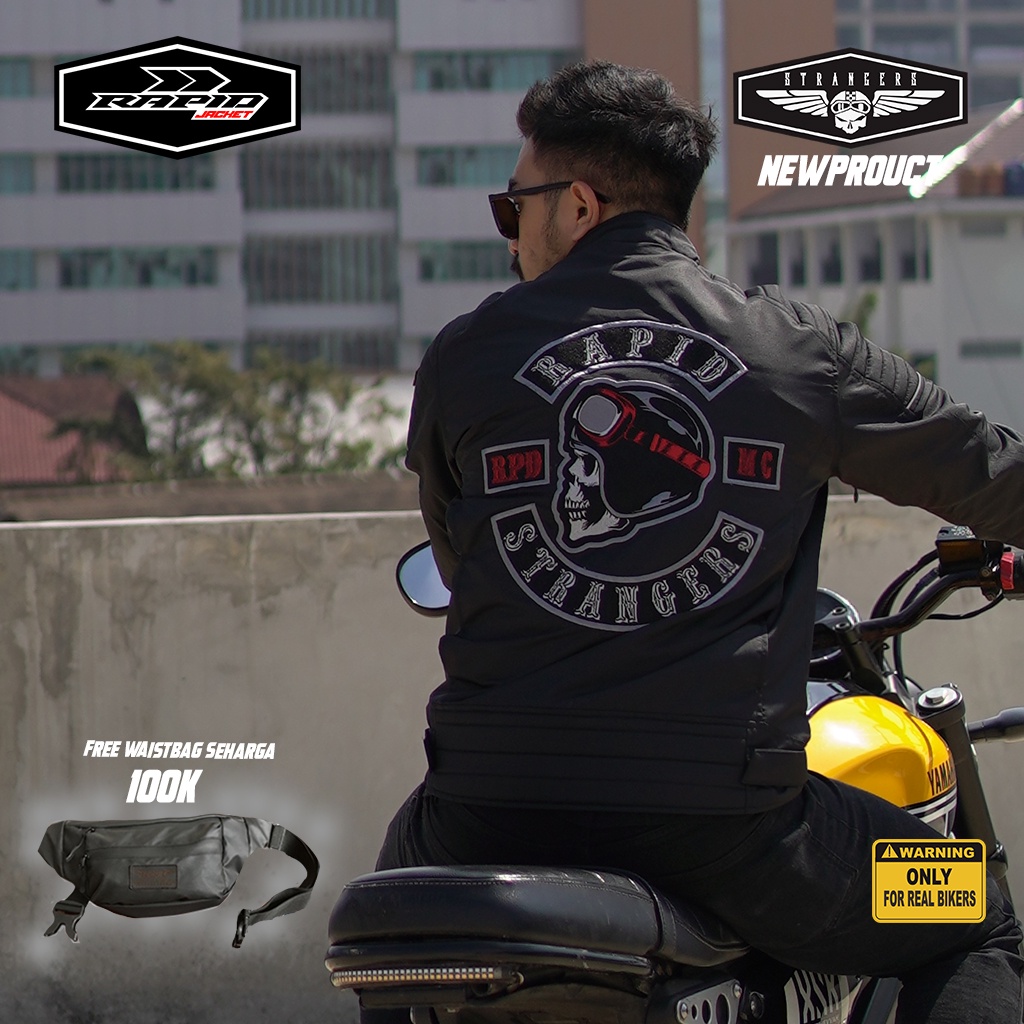 JAKET motor touring premium  RAPID STRANGERS jaket bikers full bordir tengkorak anti air dan anti angin