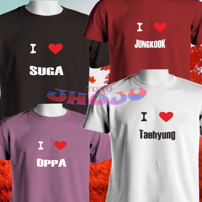 Kaos Kpop Custom i love (REQ NAMA) BTS NCT TXT EXO straykids jungkook taehyung suga taeyong haechan