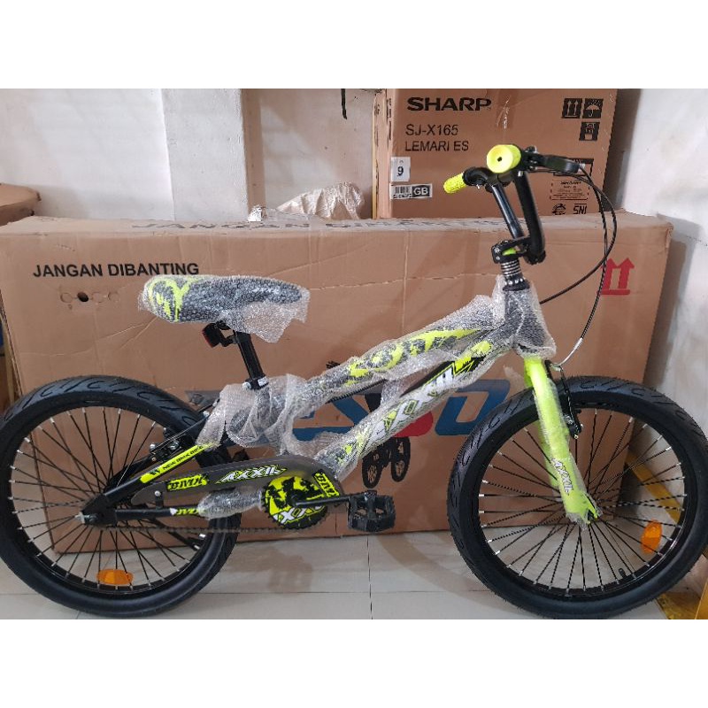 Sepeda BMX 20 inch AXXIL ( BAN JUMBO ) ( Warna Kuning / Hijau Stabillo )