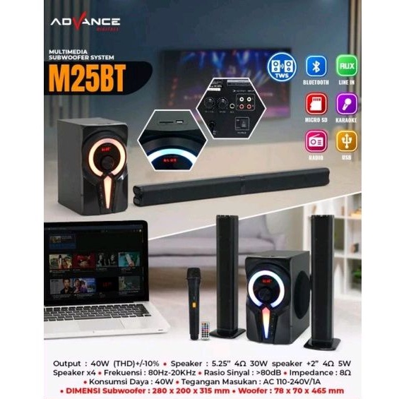 Advance Speaker Aktif Multimedia 2.1 Bluetooth Subwoofer M25BT