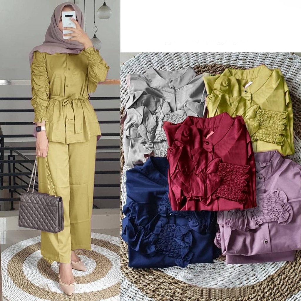 2 UKURAN L XL PAKAIAN WANITA ONE SET OUTFIT CURLA / STELAN CURLA FLOWEN HGO-Curla Lemon XL