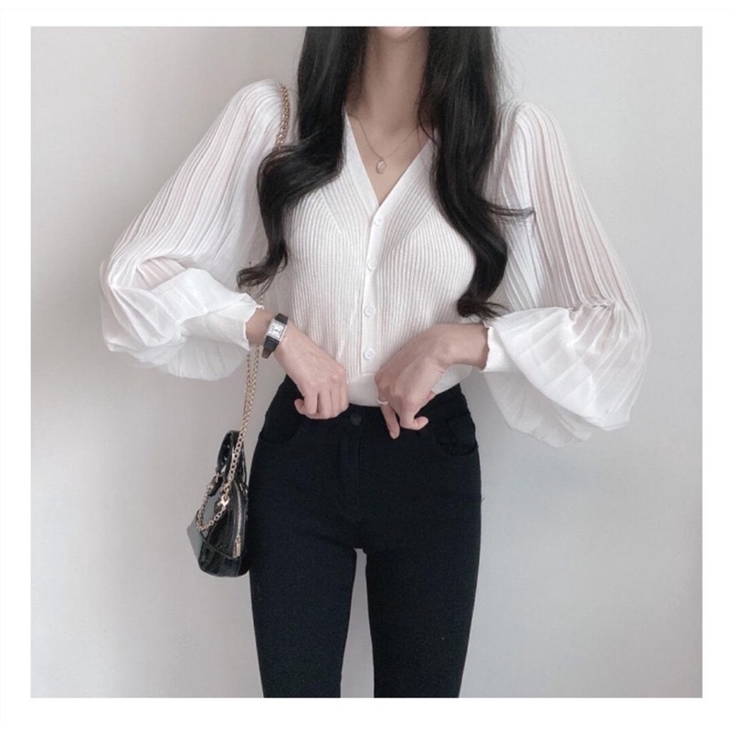 Korean Knit Baju Wanita Blouse Lengan Panjang Balon Import Premium
