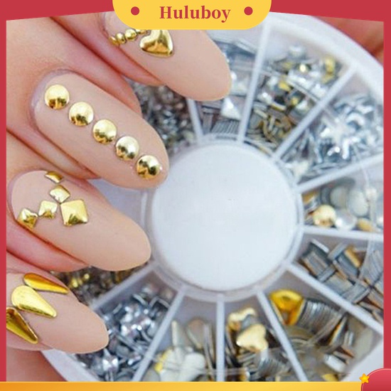 Huluboy Huluboy♡ 120pcs Stiker Stud Metalik Warna Emas / Silver Untuk Dekorasi Kuku