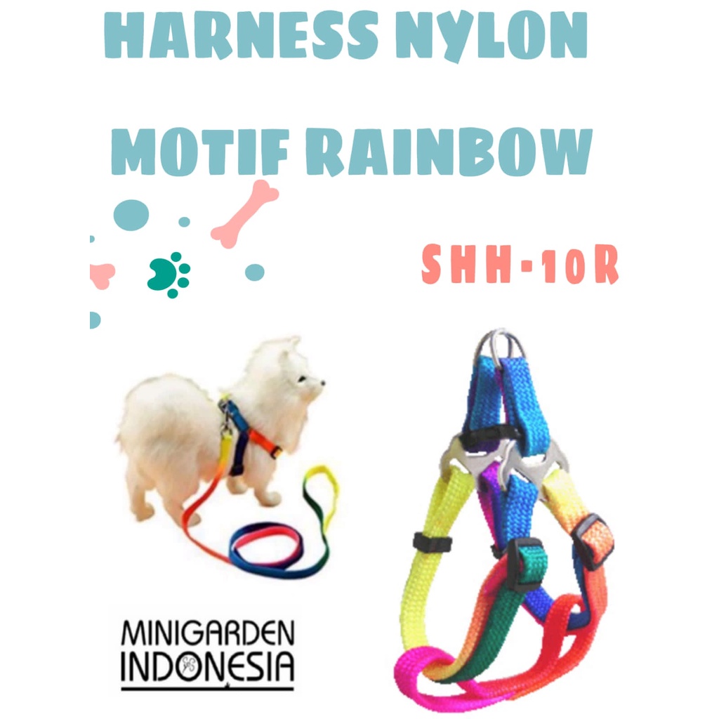 DOG HARNESS NYLON MOTIF RAINBOW SHH-10R harness pelangi rompi anjing kucing