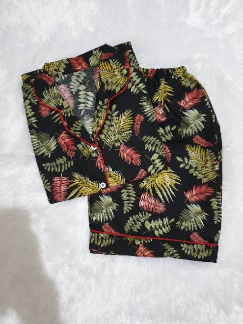 Baju Tidur Piyama Wanita/Cewek Pajamas Dewasa Katun Motif Daun Luina Hp