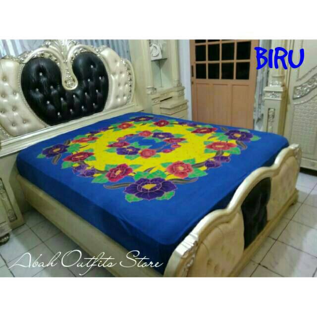 SPREI BATIK TULIS MOTIF BUNGA MAWAR PEKALONGAN WARNA HIJAU KUNING MERAH BIRU PINK UKURAN 180x200x30