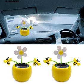 Suppmodel Creative Plastic Solar Power Flower Car Ornament Flip Flap Pot Swing