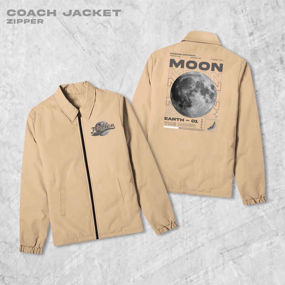 Fortglass Moon Coach Zipper Jaket Polos Pria Jaket Parasut Unisex