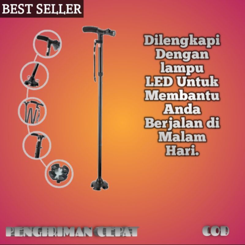 Tongkat Jalan Orang tua Alat Bantu Jalan Orang Tua Tongkat Jalan Lipat Lampu LED Trusty Cane ORI/Magic Cane With LED