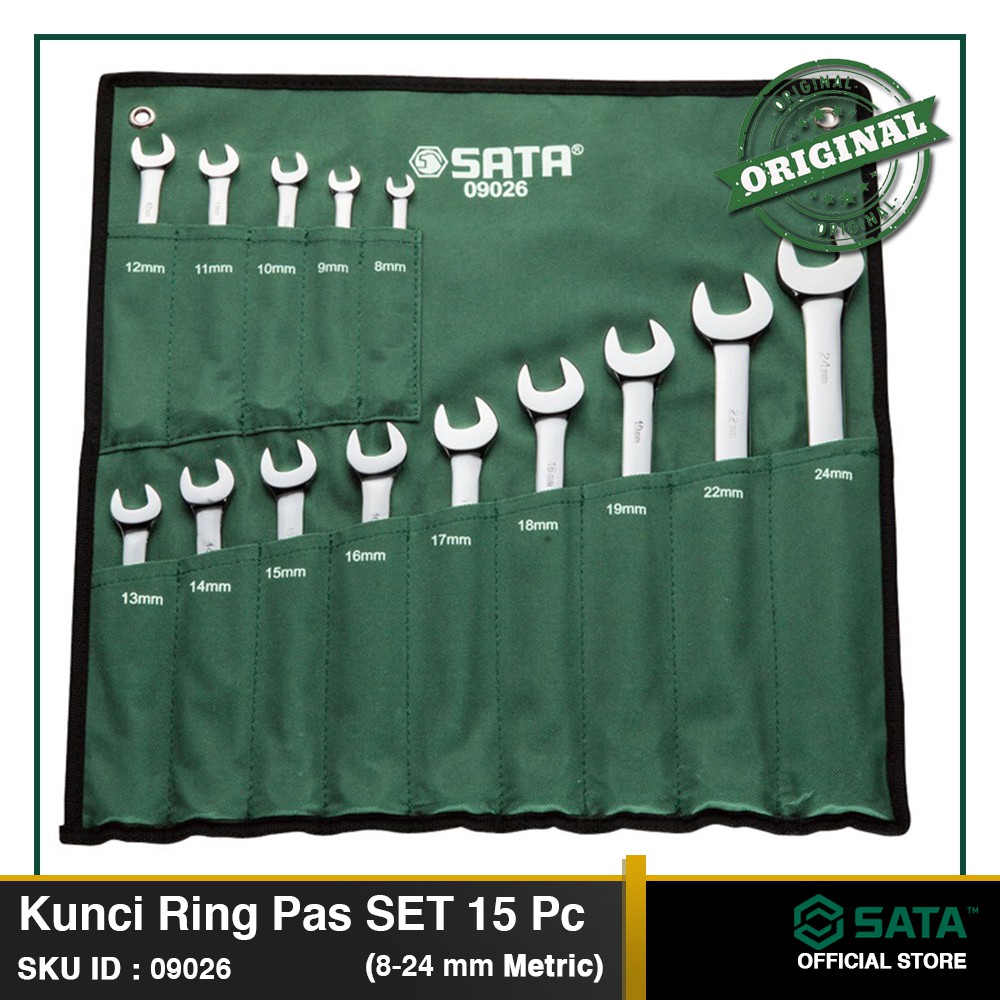 SATA TOOLS 14 Pcs Kunci Ring Pas Combination Wrench SET METRIC 09026