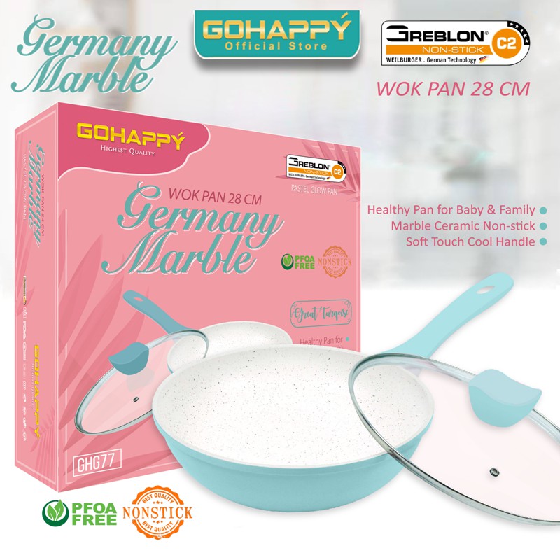 PANCI WOK GLOW PAN Germany Marble 28 cm Gohappy pastel warna pink tosca color GH-G77