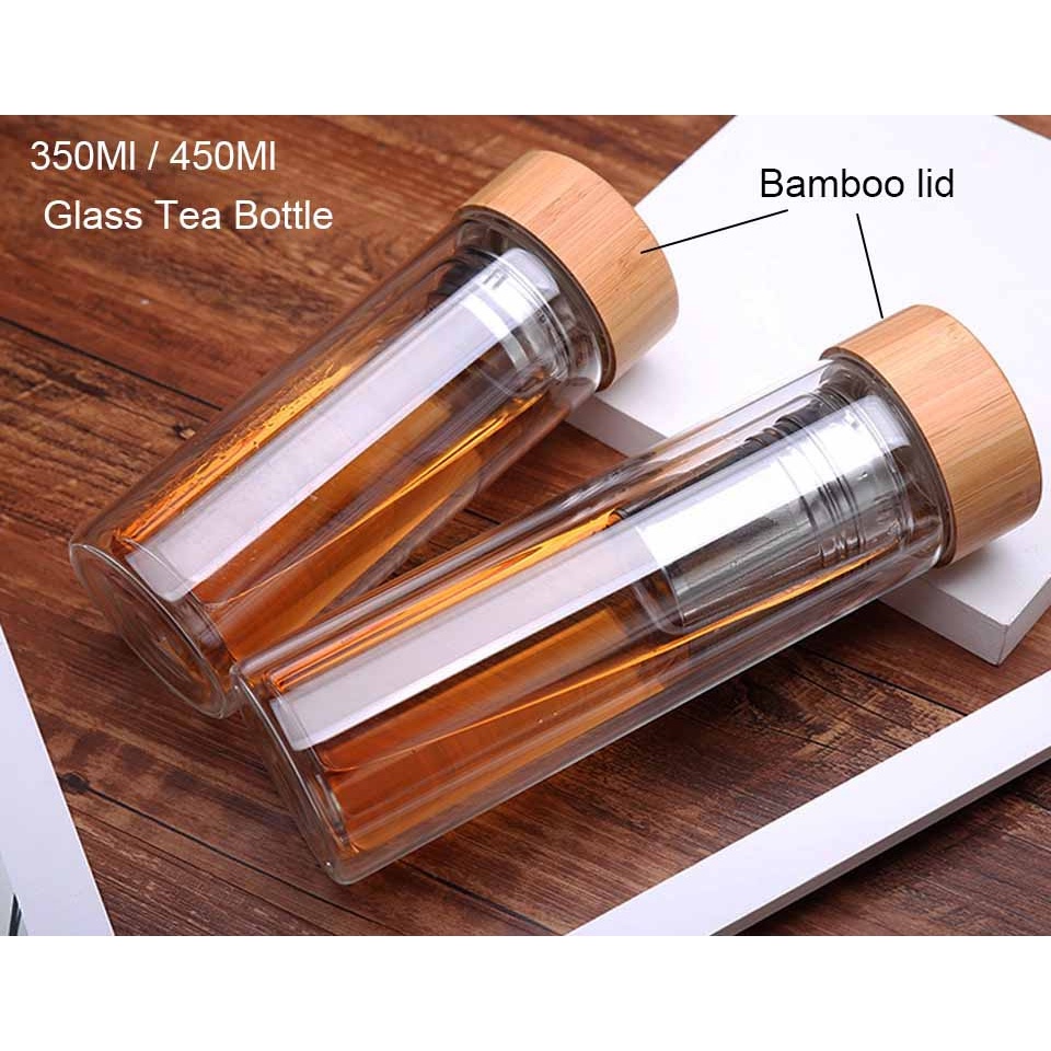 Botol Minum Kaca Tea Infuser Glass Bottle 450ml - Botol