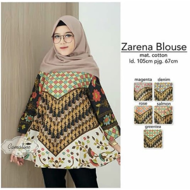 ZARENA BLOUSE BLUSS KERAH OVAL LENGAN TEROMPET BATIK COLET HIJAB MURAH GROSIR SOLO PARANG CANTIK