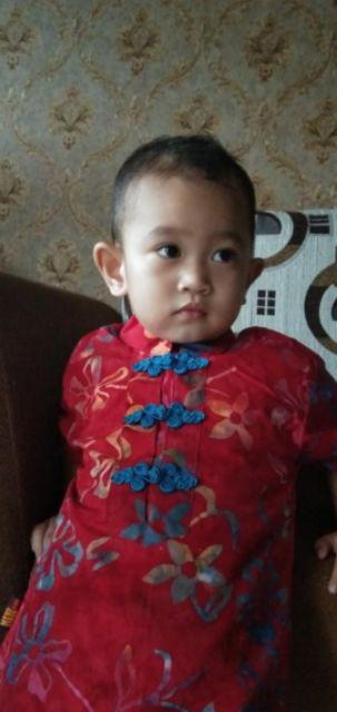 Cheongsam Batik Anak. Cheongsam Motif Batik Warna Merah