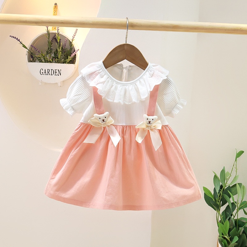 【Happy Baby】0-4Tahun QZ-88 Dress Tali Depan Boneka bear  anak perempaun