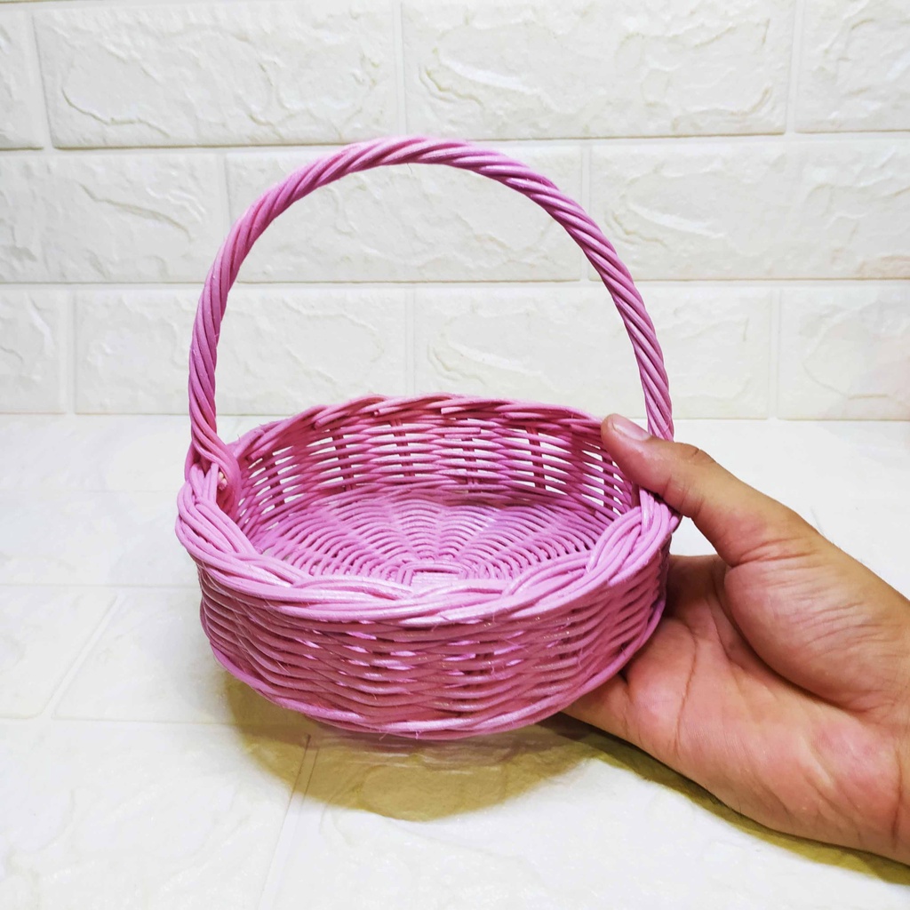 Keranjang Rotan Bulat Pink