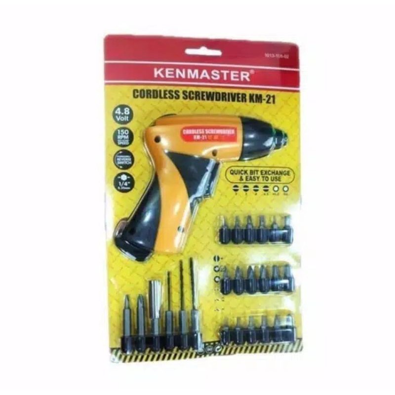 Kenmaster , KM 21 . Mesin Bor , Baterai Cordless Drill , Charger Screwdreiver