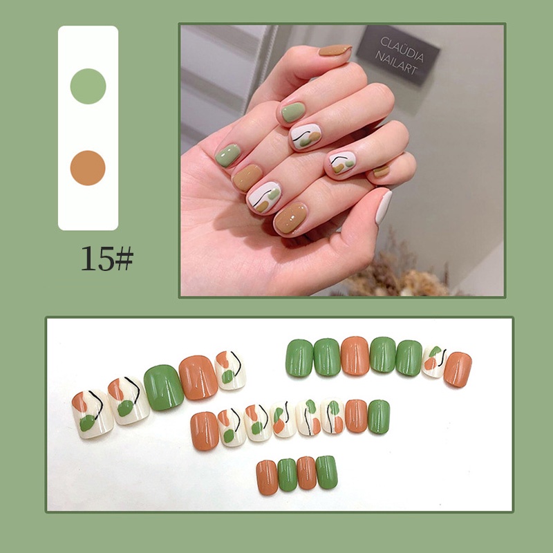 24pcs/set Dilepas Api Panjang Tips Kuku Palsu Penuh Nail Art Tip Kecantikan Buatan Palsu Perancis Stick on Nails Tools