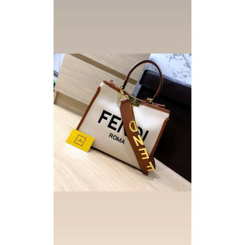 TAS FENDI ROMA TEXTILE AND NATURAL CALFSKIN T8801 PLATINUM 1:1