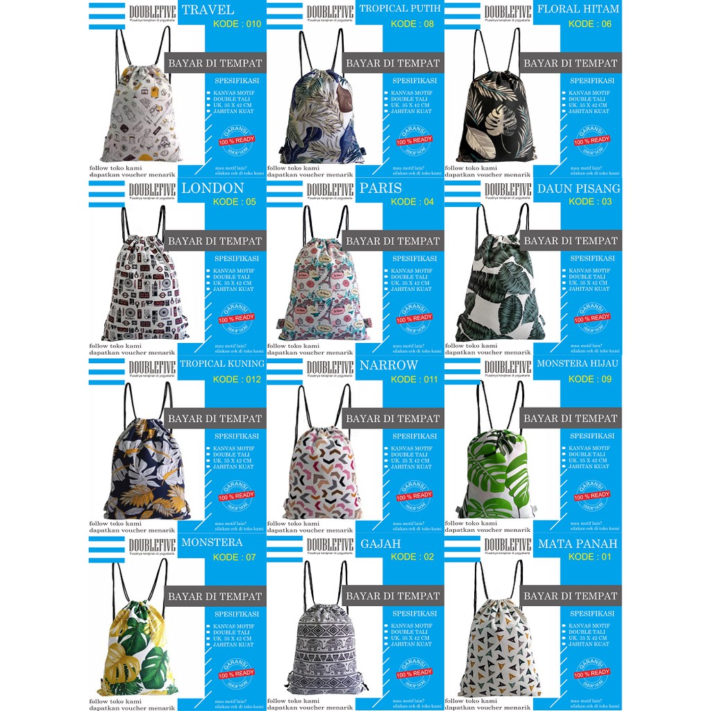 Tas serut Kanvas Motif tas gymsack tas olahraga Tas Serut - Gymsack - String Bag - Tas Punggung