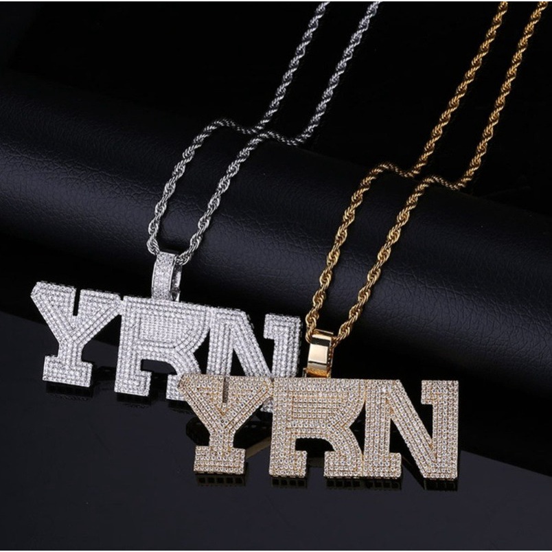 Kalung Liontin Tulisan yrn Bahan Metal Zircon Gaya Hip Hop Rock Punk