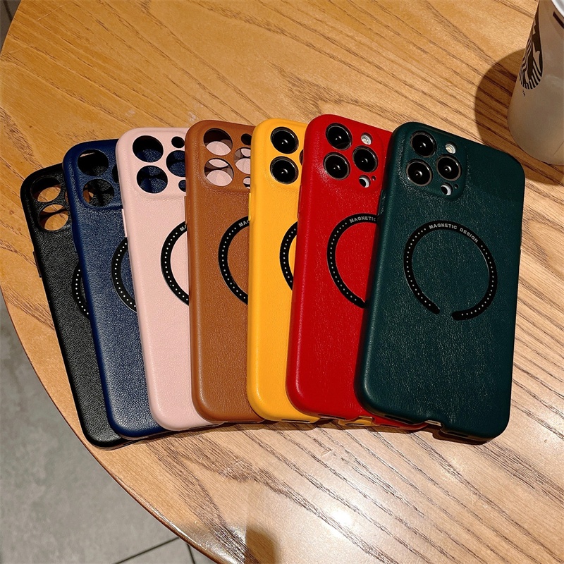 Case Magnetik Bahan Kulit Domba Untuk iPhone 13 12 11 Pro Max