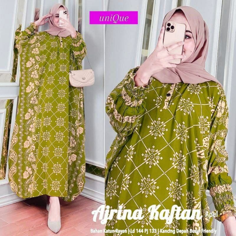 Ajrina Home Kaftan Wanita Jumbo Rayon Premium Gamis Kaftan Batik Modern Kekininan Bigsize LD 150 cm