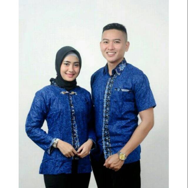 BATIK COUPLE KEBAYA BROKAT BRUKAT  SARIMBIT KONDANGAN KANTOR KERJA MURAH WARNA BIRU
