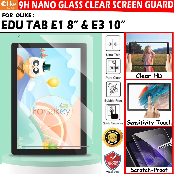Olike Edu Tab Edutab E1 E3 Tab Tablet 8 10 Inch Inci Tempered Glass Screen Guard Protector Anti Gores Antigores Temper Tempered Glas Kaca Bening Pelindung Layar Oppo