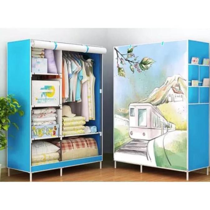 Lemari Pakaian Rak Baju Lemari Kain Rak Besi - Cokelat Gedung