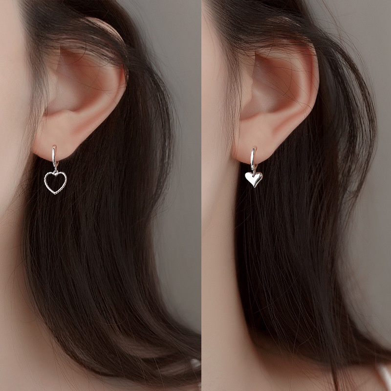 925 Silver Needle Asymmetric Heart Shaped Earrings Female Korean Ins Fashion Personalized Hip Hop Hollow Heart Ear Clip