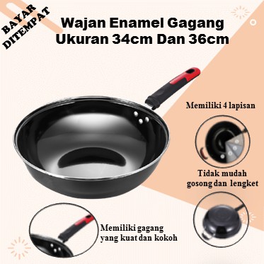 Wajan Enamel Anti Lengket Fry Pan Gagang Penggorengan Ukuran Besar 34/36cm Bahan Enamel.