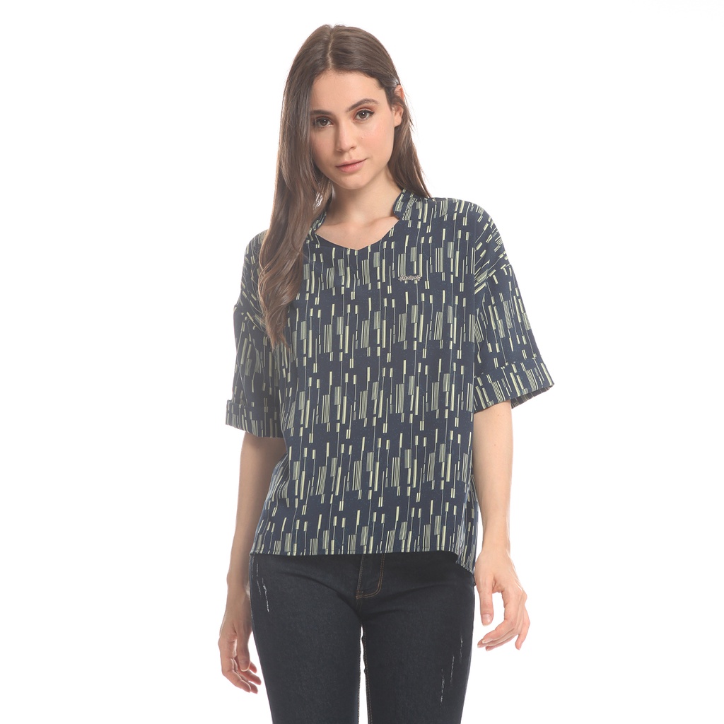 Planet Surf Clothing kemeja Lengan Pendek Wanita Navy Mona Shirt 221B LSHS12103-NVY Planet Surf