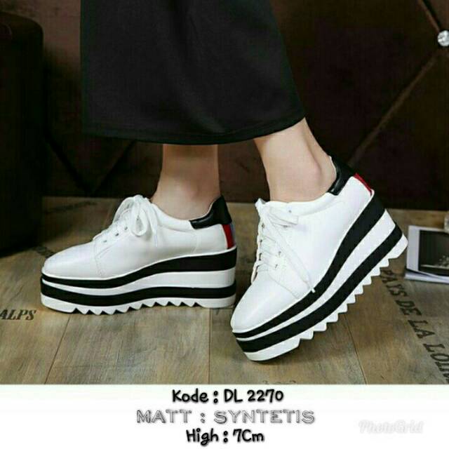 Sneaker wedges PUTIH DL22 KRD HITAM BLASTER SNEAKER WEDGES KOREA IMPORT WHITE N BLACK CREAM 7CM