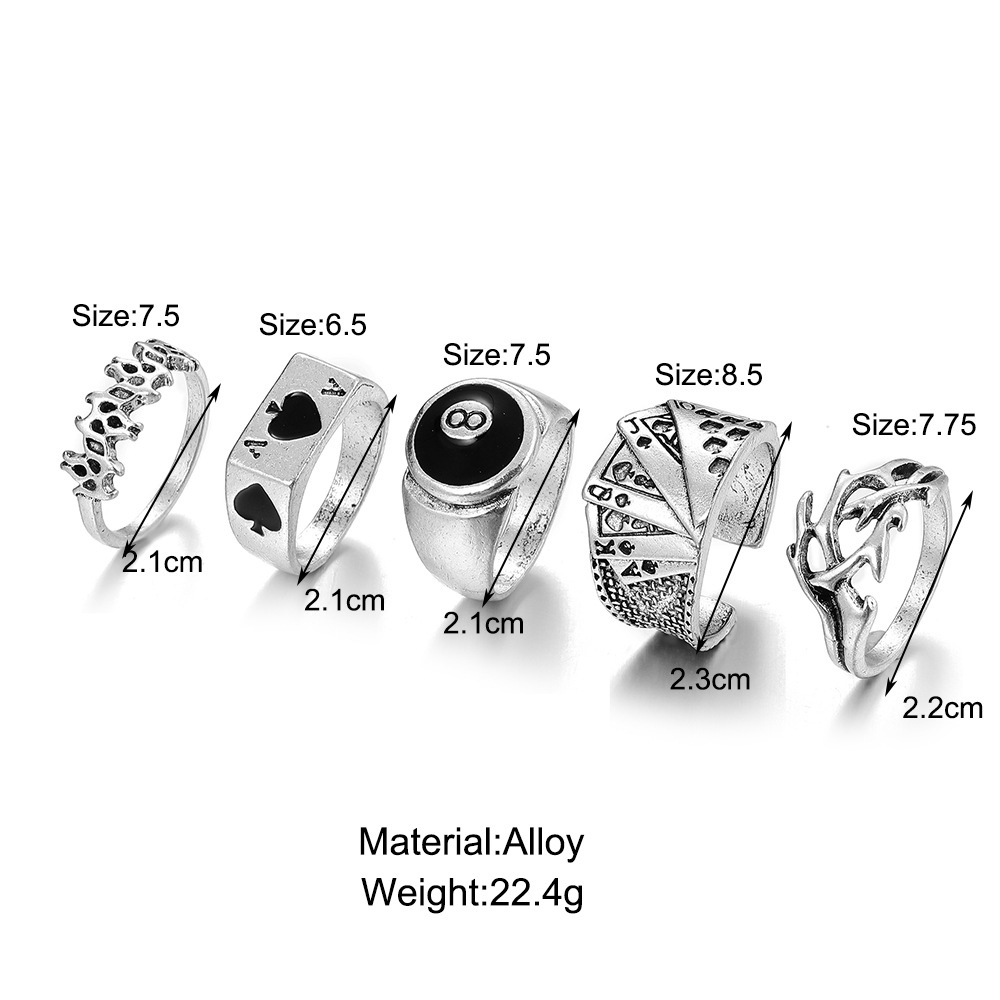 5pcs / Set Cincin Buku Jari Aneka Bentuk Warna Silver