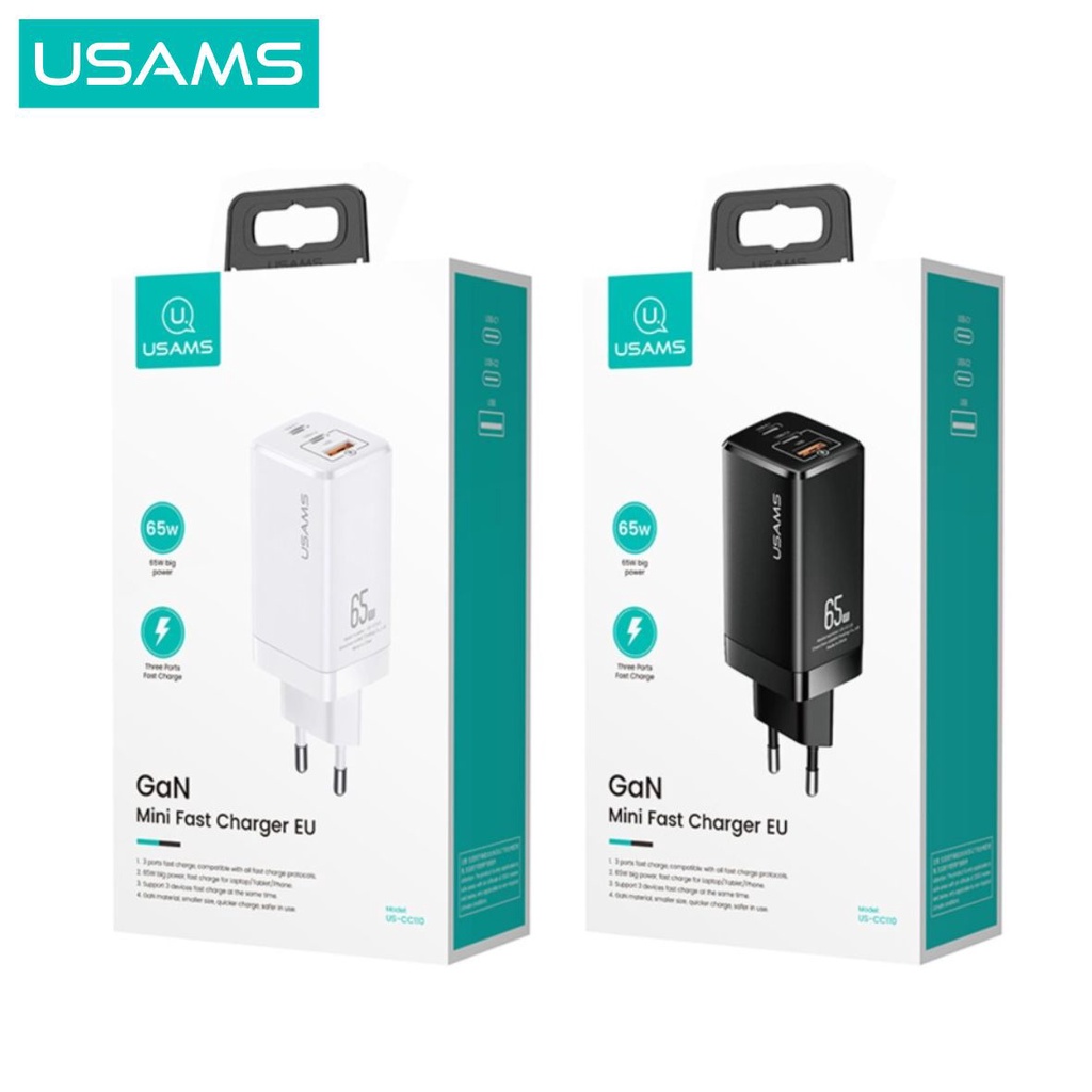 USAMS T33 GaN 65w Adapter Charger Fast Charge QC4.0 PD3.0 AFC SCP FCP