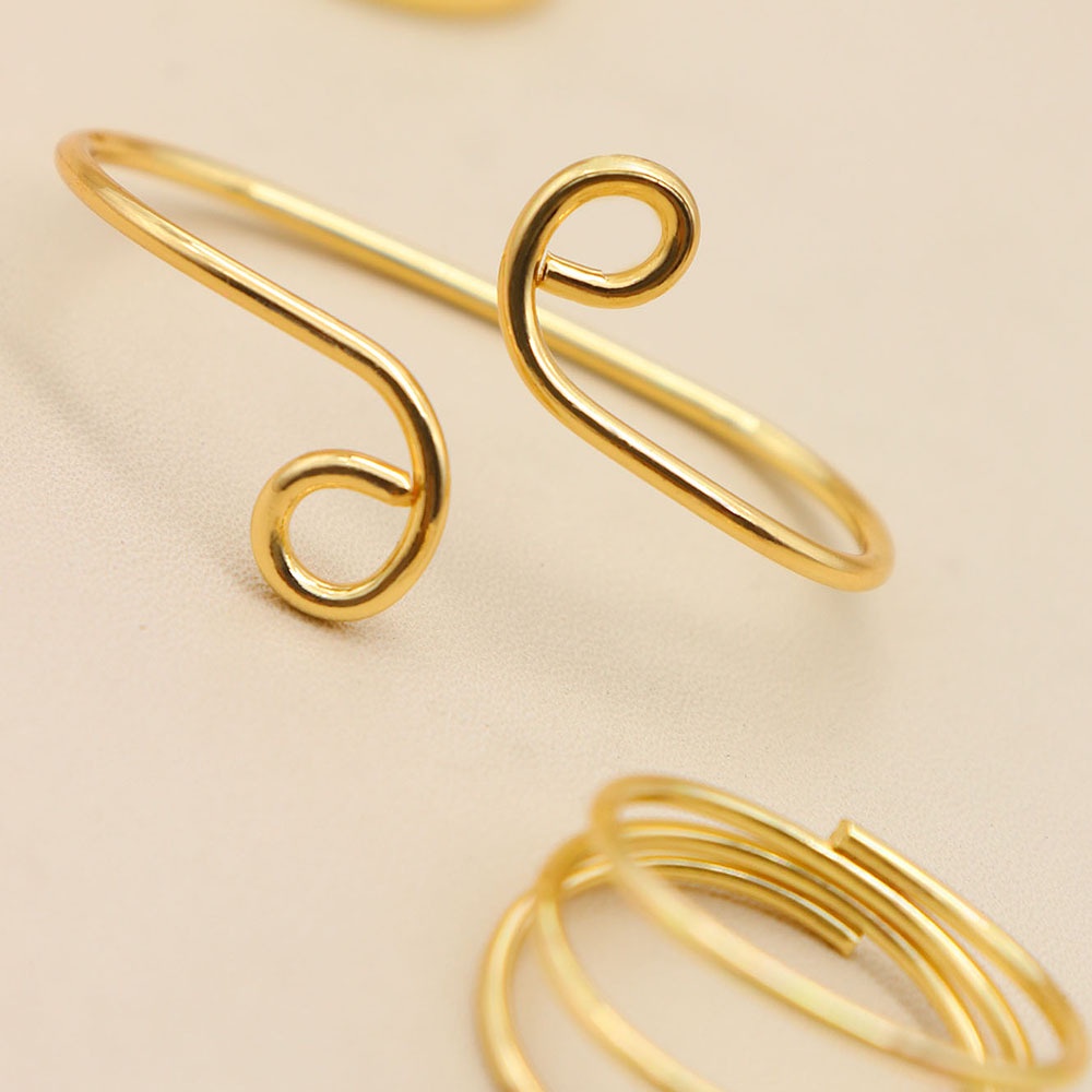 3pcs / set Cincin coil simple Warna Emas Untuk Wanita