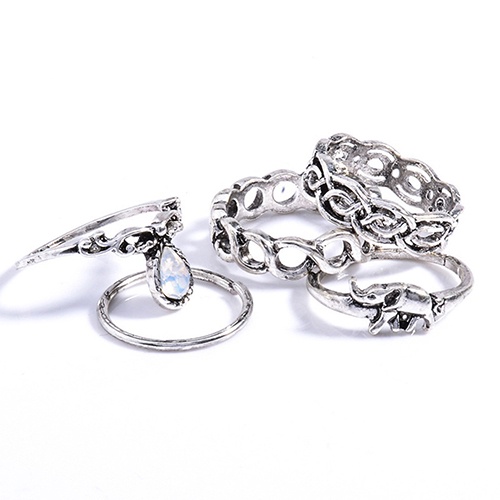 Hu Hu Hu Hu Hu Alat Bantu Pasang Kacamata♡ 10pcs / Set Cincin Buku Jari Aneka Bentuk Warna Silver Gaya Retro Boho Untuk Wanita