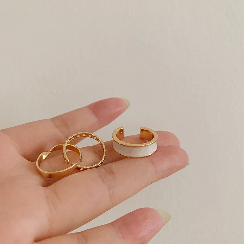 3pcs / Set Cincin Model Terbuka Dapat Disesuaikan Gaya Korea Untuk Wanita